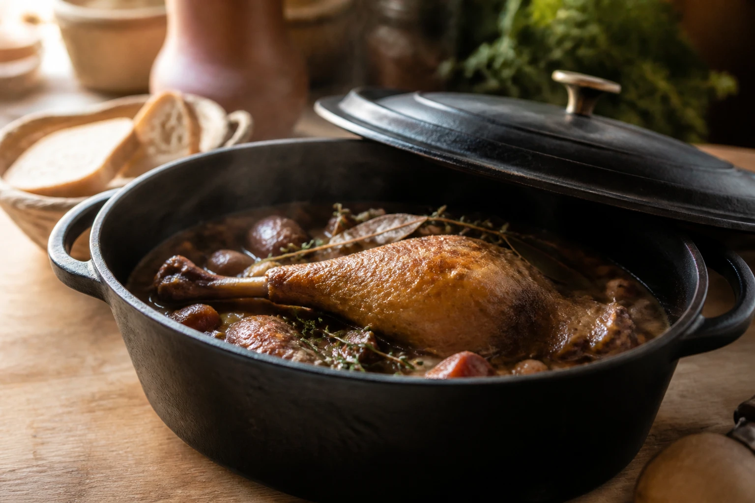 Cuisse de canard en cocotte en fonte : le bon temps de cuisson