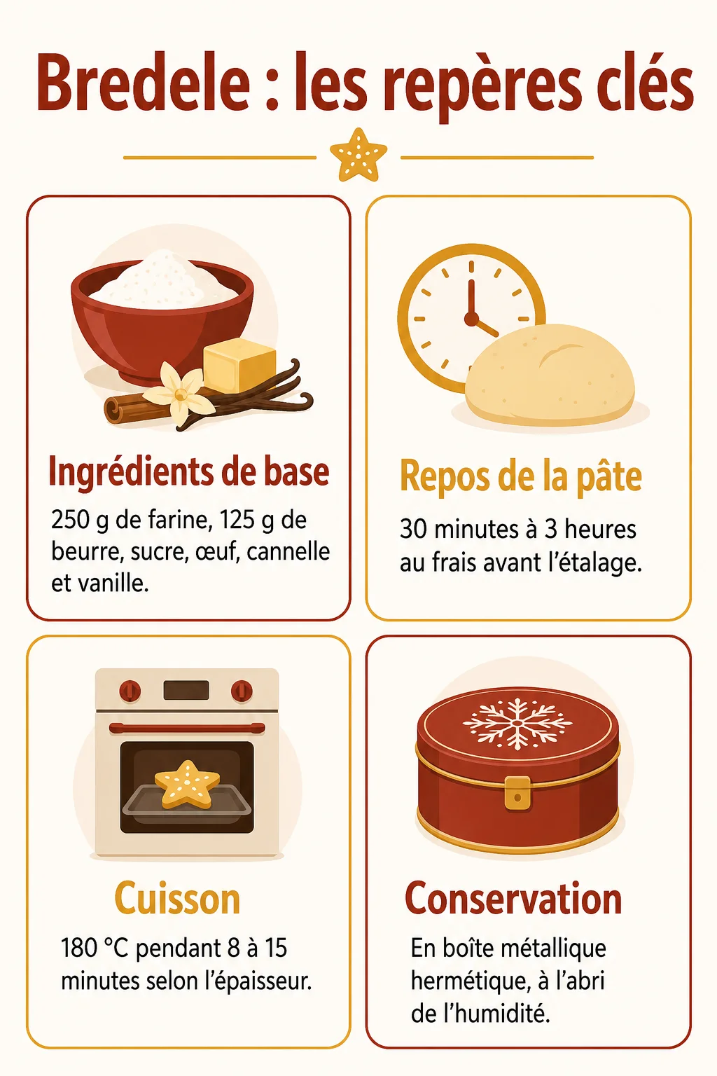 Bredele : les repères clés : Ingrédients de base, Repos de la pâte, Cuisson, Conservation